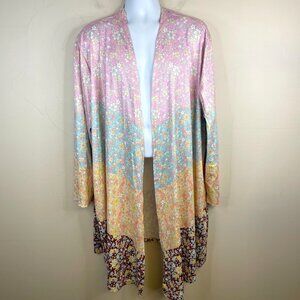 Cottagecore Women Boho Mid Length Knit Jacket Size 2X Floral Buttery Soft Lounge
